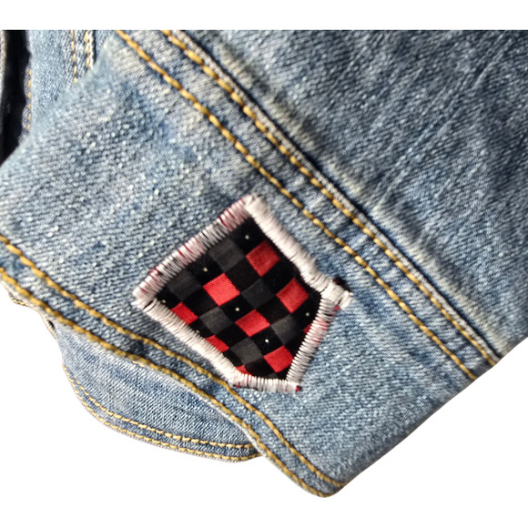 Vintage Upcycled Canyon River Blues Lace Butterfly Tie‎ Patches Jean Jacket XL - Picture 9 of 15